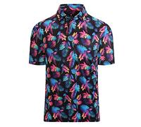 Alex Vando Mens Golf Shirt Moisture Wicking Quick-Dry Print Performance Polo Shirts for Men, Black Leaf, XXL