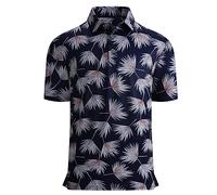Alex Vando Mens Golf Shirt Moisture Wicking Quick-Dry Print Performance Polo Shirts for Men Golf Apparel, White Palm Leaves, S