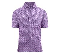 Alex Vando Mens Golf Shirt Moisture Wicking Quick-Dry Print Performance Polo Shirts for Men, Purple Golf Ball, Large