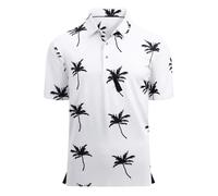 Alex Vando Mens Golf Shirt Moisture Wicking Quick-Dry Print Performance Polo Shirts for Men, White Palm Tree, Large