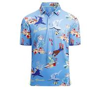 Alex Vando Mens Hawaiian Golf Shirt Moisture Wicking Digital Print Golf Shirts for Men, Blue Dolphin, XXL