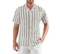 Alex Vando Mens Summer Shirts See Through Sheer Lace Casual Short Sleeve Button Down Beach Shirt, Beige/Black, XXL