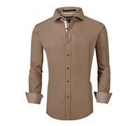 Alex Vando Mens Wrinkle Free Regular Fit Elastic Bamboo Button Down Dress Shirts, Macaroni, XL