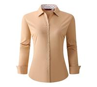 Alex Vando Womens Dress Shirts Regular Fit Long Sleeve Stretch Work Shirt, Khaki, Small