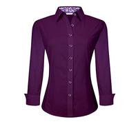 Alex Vando Womens Dress Shirts Wrinkle Free Regular Fit Long Sleeve Stretch Work Shirt, Purple, S