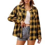 Alex Vando Womens Flannel Shirt Regular Long Sleeve Button Down Flannel Shirts for Women, Yellow/Black 01, XL