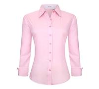 Alex Vando Women's Long-Sleeved Shirt - Business Button Down Shirts, Wrinkle-Resistant Work Blouse, Stretchy Tops, 12-pink, M