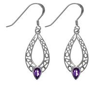 Alexander Castle 925 Sterling Silver & Amethyst Celtic Earrings for Women - Hypoallergenic Drop Earrings with Jewellery Gift Box