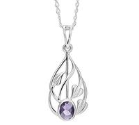 Alexander Castle 925 Sterling Silver & Amethyst Charles Rennie Mackintosh Necklace for Women Teens Girls with 18" Silver Chain & Jewellery Gift Box - 23mm x 11mm