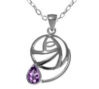 Alexander Castle 925 Sterling Silver & Amethyst Charles Rennie Mackintosh Necklace for Women Teens Girls with 18" Silver Chain & Jewellery Gift Box - 22mm x 16mm
