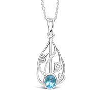 Alexander Castle 925 Sterling Silver & Blue Topaz Charles Rennie Mackintosh Necklace for Women Teens Girls with 18" Silver Chain & Jewellery Gift Box - 23mm x 11mm