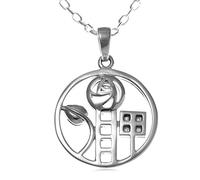 Alexander Castle 925 Sterling Silver Charles Rennie Mackintosh Necklace for Women Teens Girls with 18" Silver Chain & Jewellery Gift Box - 20mm