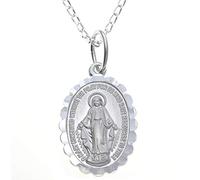 Alexander Castle 925 Sterling Silver Miraculous Medal Catholic Necklace - 22mm x 12mm Frilled Miraculous Medal with 18" Silver Chain & Jewellery Gift Box