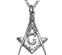 Alexander Castle 925 Sterling Silver Necklace for Men Masonic Freemason Pendant - Square and Compass Necklace with 18" Silver Chain & Jewellery Gift Box
