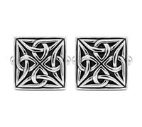 Alexander Castle 925 Sterling Silver Oxidised Celtic Cufflinks for Men - Square 15mm x 15mm Celtic Trinity Cufflinks with Jewellery Gift Box