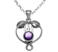 Alexander Castle 925 Sterling Silver & Purple CZ Charles Rennie Mackintosh Necklace for Women Teens Girls with 18" Silver Chain & Jewellery Gift Box - 23mm x 18mm