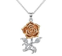 Alexander Castle 925 Sterling Silver Rose Pendant Necklace with Rose Gold Petals 18" Silver Chain & Jewellery Gift Box