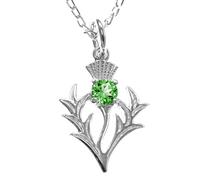 Alexander Castle 925 Sterling Silver Scottish Thistle Pendant Necklace with Green CZ Stone 20mm x 16mm Pendant with 18" Silver Chain & Jewellery Gift Box - Scottish Gifts for Women