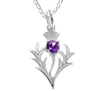 Alexander Castle 925 Sterling Silver Scottish Thistle & Real Amethyst Pendant Necklace 20mm x 16mm Pendant with 18" Silver Chain & Jewellery Gift Box - Scottish Gifts for Women