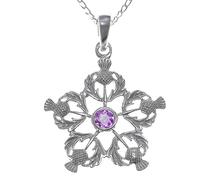 Alexander Castle 925 Sterling Silver Scottish Thistle & Real Amethyst Pendant Necklace 25mm x 25mm Pendant with 18" Silver Chain & Jewellery Gift Box - Scottish Gifts for Women