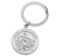 Alexander Castle 925 Sterling Silver St Christopher Keyring for Men, Reversible Car Keychain, Key Fob Key Chain with Jewellery Gift Box