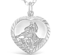 Alexander Castle 925 Sterling Silver St Christopher Pendant Necklace - Heart-Shaped Pendant with 18" Sterling Silver Chain & Jewellery Gift Box