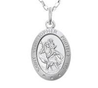 Alexander Castle 925 Sterling Silver St Christopher Pendant Necklace - Oval 17mm x 12mm with 18" Sterling Silver Chain & Jewellery Gift Box