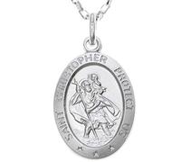 Alexander Castle 925 Sterling Silver St Christopher Pendant Necklace - Oval 21mm x 15mm with 18" Sterling Silver Chain & Jewellery Gift Box