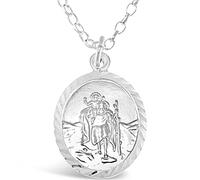 Alexander Castle 925 Sterling Silver St Christopher Pendant Necklace - Oval 26mm x 16mm with 18" Sterling Silver Chain & Jewellery Gift Box