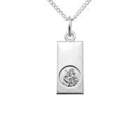 Alexander Castle 925 Sterling Silver St Christopher Pendant Necklace - Rectangular 20mm x 10mm with 18" Sterling Silver Chain & Jewellery Gift Box