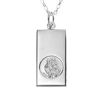 Alexander Castle 925 Sterling Silver St Christopher Pendant Necklace - Rectangular 26mm x 13mm with 18" Sterling Silver Chain & Jewellery Gift Box