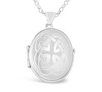 Alexander Castle Celtic 925 Sterling Silver Locket Necklace for Women - Girls 4 Photo Locket - 26mm x 22mm Oval Locket with 18" Silver Chain & Jewellery Gift Box