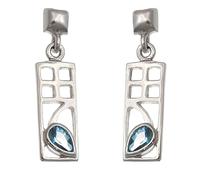 Alexander Castle Charles Rennie Mackintosh Blue Topaz 925 Sterling Silver Earrings for Women - Drop Earrings with Jewellery Gift Box - 18mm x 7mm