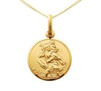 Alexander Castle Children's Solid 9ct Gold St Christopher Pendant Necklace - 14mm with 18" 9ct Gold Chain & Jewellery Gift Box - Great for Christening or Holy Communion