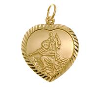 Alexander Castle Heart Shaped Solid 9ct Gold St Christopher Pendant Medal for Women Men Boys Girls - PENDANT ONLY with Jewellery Gift Box