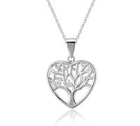 Alexander Castle Heart Tree of Life Pendant Necklace 925 Sterling Silver Necklace for Women with CZ Stones - Yggdrasil Crann Bethadh with 18" Silver Chain & Jewellery Gift Box - 18mm x 17mm