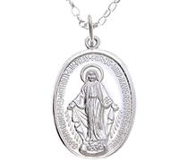 Alexander Castle Large 925 Sterling Silver Miraculous Medal Catholic Necklace - 32mm x 18mm Polished Miraculous Medal with 20" Silver Chain & Jewellery Gift Box