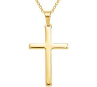 Alexander Castle Large Plain Solid 9ct Gold Cross Necklace for Women - Cross Necklace Pendant with 18" 9ct Gold Chain & Jewellery Gift Box - 35mm x 20mm