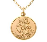 Alexander Castle Mens Solid 9ct Gold St Christopher Pendant Necklace - 20mm with 20" 9ct Gold Chain & Jewellery Gift Box
