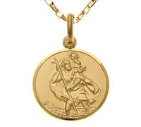Alexander Castle Mens Solid 9ct Gold St Christopher Pendant Necklace - 22mm with 24" 9ct Gold Chain & Jewellery Gift Box
