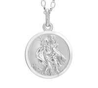 Alexander Castle Reversible 925 Sterling Silver St Christopher Pendant Necklace - 16mm with 18" Sterling Silver Chain & Jewellery Gift Box