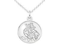 Alexander Castle Reversible 925 Sterling Silver St Christopher Pendant Necklace - 18mm with 18" Sterling Silver Chain & Jewellery Gift Box