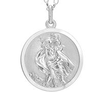 Alexander Castle Reversible 925 Sterling Silver St Christopher Pendant Necklace - 22mm with 18" Sterling Silver Chain & Jewellery Gift Box