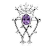 Alexander Castle Silver Luckenbooth Brooch, 925 Sterling Silver, Scottish Style, 36mm x 26mm, Secure Pin, Purple Stone