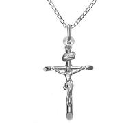 Alexander Castle Small 925 Sterling Silver Cross Necklace for Children - Silver Crucifix Necklace Pendant with 16" Sterling Silver Chain & Jewellery Gift Box - 25mm x 16mm