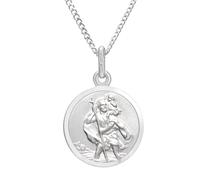 Alexander Castle Small 925 Sterling Silver St Christopher Pendant Necklace - 14mm with 18" Sterling Silver Chain & Jewellery Gift Box - Gift for Christening