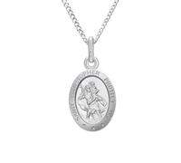 Alexander Castle Small 925 Sterling Silver St Christopher Pendant Necklace - Oval 12mm x 9mm with 16" Sterling Silver Chain & Jewellery Gift Box - Gift for Christening