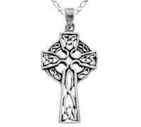 Alexander Castle Solid 925 Sterling Silver Celtic Cross Pendant Necklace for Women with 18" Silver Chain & Jewellery Gift Box - 30mm x 18mm