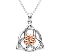 Alexander Castle Solid 925 Sterling Silver Celtic Knot with Rose Gold Clover Pendant Necklace for Women - Celtic Jewellery with 18" Chain & Jewellery Gift Box - 23mm x 23mm