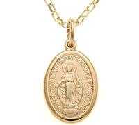 Alexander Castle Solid 9ct Gold Miraculous Medal Catholic Necklace for Women - 16mm x 11mm Miraculous Medal with 18" 9ct Gold Chain & Jewellery Gift Box